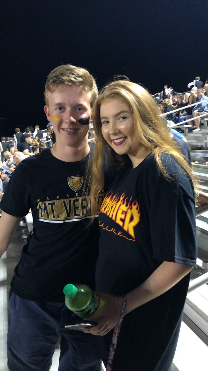 flag_uk's tweet image. Mount Vernon’s homecoming game against Greenfirld went amazing - here is pacha (Scottish exchange student) and Simon (Swiss exchange student) showing their school spirit by going with the theme black out!!!