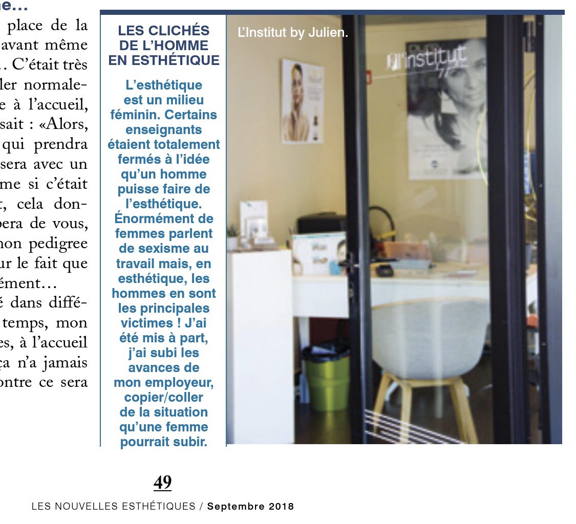 InstitutEvian's tweet photo. Julien est très flatté de faire l’objet d’un article dans le magazine @NLESESTHETIQUES de septembre 2018 🤩. Une nouvelle reconnaissance qui renforce l’envie de toujours améliorer les soins et prestations proposés par l’institut by julien ☺️ #institutbyjulien #InstitutEvian https://t.co/UYSIzSG1eP