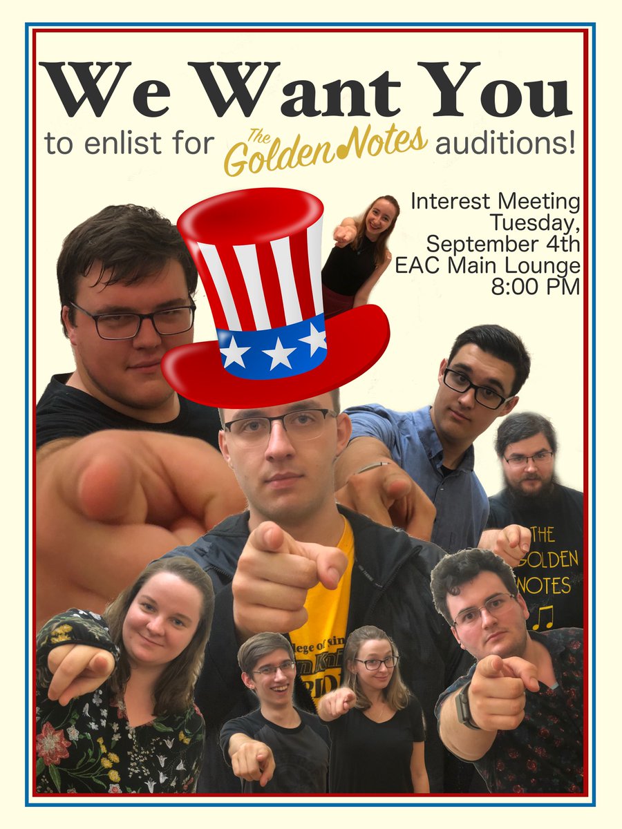 GoldenNotesCSR's tweet photo. Interested in becoming a Golden Note? Come to our interest meeting in the EAC this Tuesday at 8PM! Can’t wait to see you there!! https://t.co/C26UZlC9VT