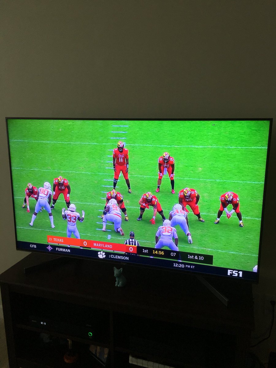 DanMiller_AP's tweet photo. #Terps leaving LT unmanned for Jordan McNair and Texas declining the penalty was a great tribute. There’s more to sports than Winning and losing! Touching tribute to a fallen Terp. https://t.co/FzDG89LiWW