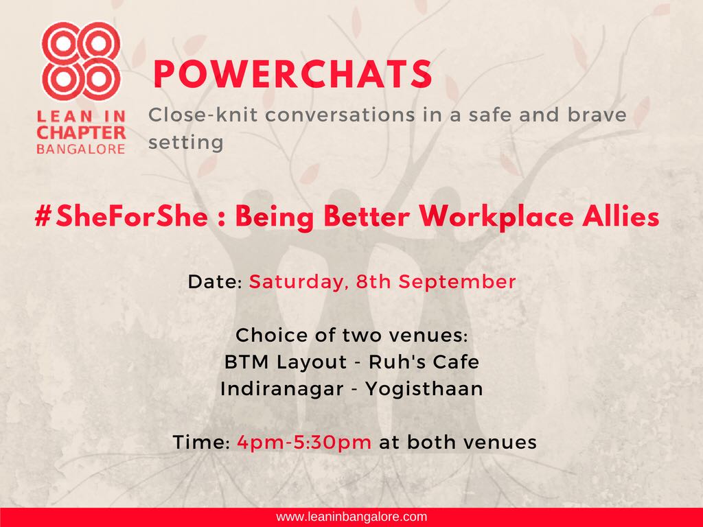 leaninbangalore's tweet photo. Our September #Powerchats details are here. We meet next Saturday, 8th September in TWO locations simultaneously - BTM and Indiranagar so it is convenient for you to make it. Since we have limited spots available, register at https://t.co/ncKkb3t651 #LeanInBangalore #Events https://t.co/x8YitNsNxg