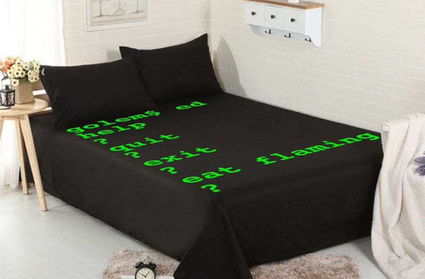 An ed editing session displayed on a bed.