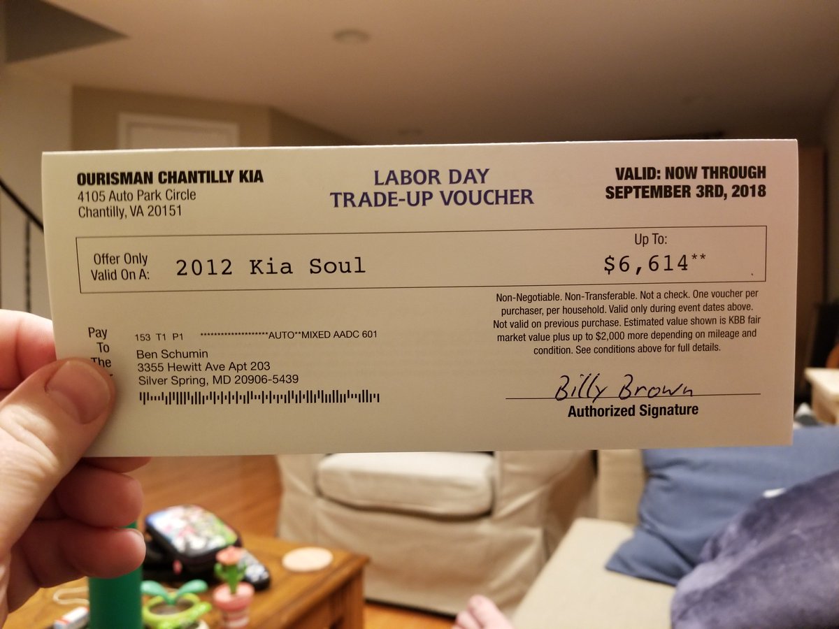 SchuminWeb's tweet photo. @Ourisman_Kia Please stop sending me mailings. First, I no longer own the car that you're spamming me about. Second, your "offer" is $2,000 lower than what I got for the car when it was totaled following an engine fire. #kiasoul #kiakey #leavemealone https://t.co/3EpK3SFqgQ