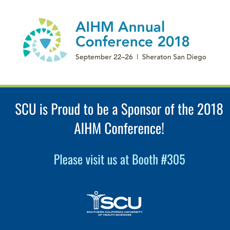 SCUHS's tweet photo. SCU is proud to be a sponsor of the 2018 AIHM Conference! If you’re attending the conference, please visit us at booth #305. #WeAreSCU #AIHM2018 https://t.co/1p6tZuEnHI