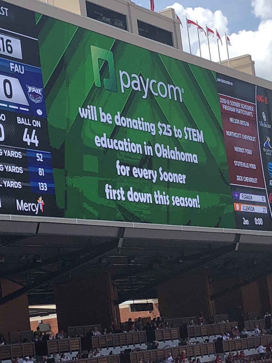 Great to see <a href="/Paycom/">Paycom</a> contributing to STEM education this football season.#oklaed is so important &amp; every penny matters. Thank you for your dedication to #STEMeducation! If help is needed in distribution, we would love to partner!