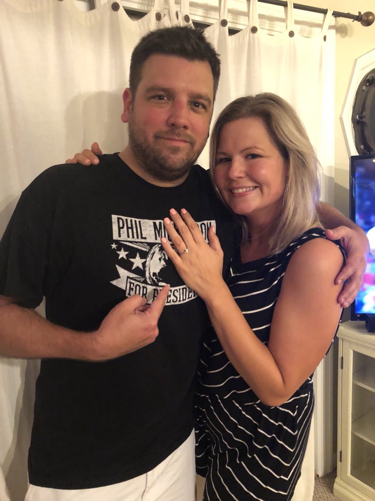DougieFreshIAm's tweet photo. So about last night...got engaged to my best friend the incredible @Smead6187...wearing a @PhilMickelson shirt...that she bought for me. #TrueLove #YeahPhil ๐๐ฝ https://t.co/JhKBY4Rgoy