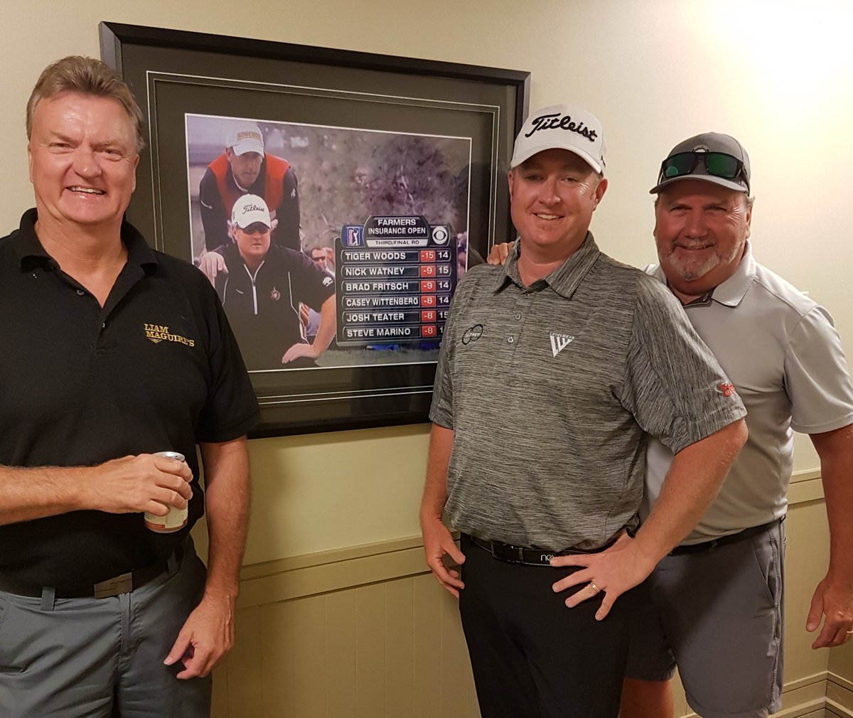 Liams_Hockey's tweet photo. Having a post round pint @RideauViewGolf who do I run in to? @BradFritsch with our ass't club captain Steve Byrne. Take a look at the photo in behind. Zoom in. Yes! Its @Fejygolf!! Seriously, so cool. Good luck Brad! Rideau View always as your back buddy! #RockVilleneuve https://t.co/l7lYmM4YIv