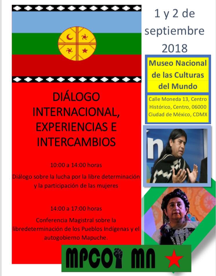MPCOIMN's tweet photo. Siguiendo con el conversatorio el día de mañana a las 10:00 hrs en Museo Nacional de las Culturas del mundo, con la participación de Aucan Huilcaman y Teresa Huentequeo del pueblo mapuche de Chile, en el marco de la #FCI2018 https://t.co/dbv6XY3mby