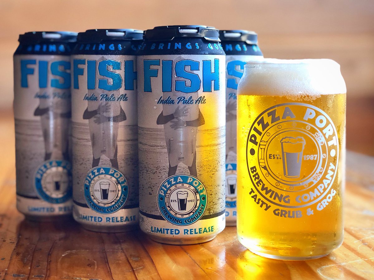 PizzaPortBeer's tweet photo. Fish IPA is now available! You can purchase six packs and draft of our limited release offering at all @PizzaPortBeer brewpubs. Cheers! #FishIPA #pizzaportbrewingco #goodbeerbringsgoodcheer https://t.co/NobmjC24st