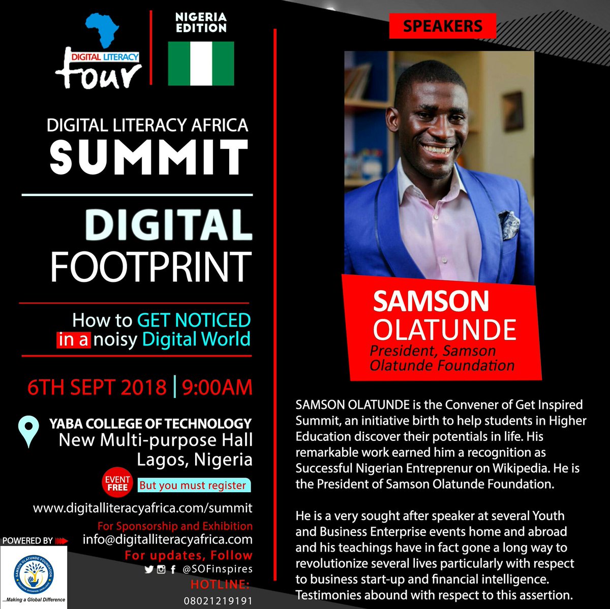 SamSpeaksNow's tweet photo. I Welcome you to the EMBER MONTHS and specially to 01: 09: 2018.

WoW I'm glad to Unviel the 12 Speakers &amp; Panelists @ #DLA2.0 Nigeria Edition

It's Count down. Have You Reserve Your SEAT? Visit https://t.co/lRFUw5nMwK

For Exhibition, email info@digitalliteracyafrica.com https://t.co/Ud5Um7x0ig
