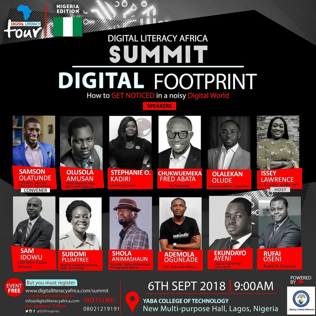 knowledgeAFR's tweet photo. We Welcome you to the EMBER MONTHS and specially to 01: 09: 2018.

WoW we're glad to Unviel the 12 Speakers &amp; Panelists @ #DLA2.0 Nigeria Edition

It's Count down to Digital Literacy Africa. Register Now@ https://t.co/FLG0quOPj2

#DigitalFootprint https://t.co/5n1aX91Y5G