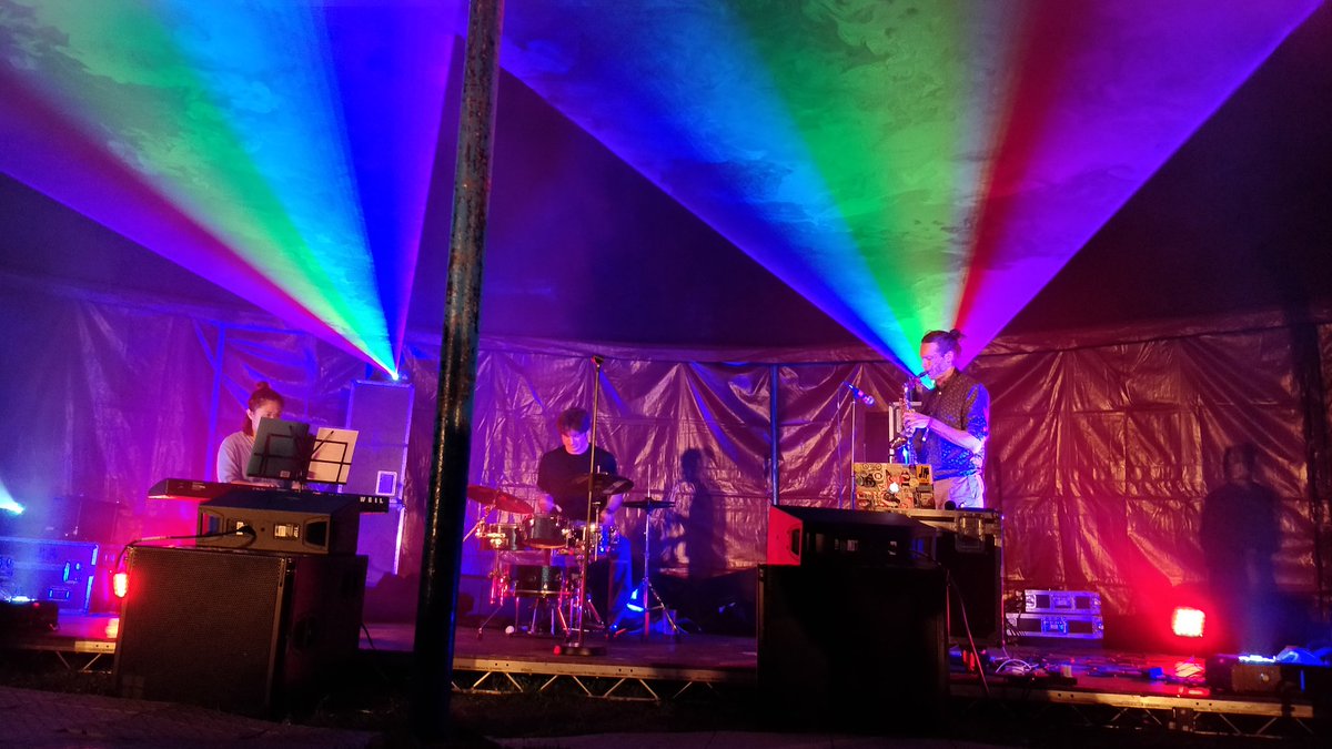 Enjoying a great performance by capybarajazz.com at stage B. Great for a warm evening vibe. #emfcamp2018