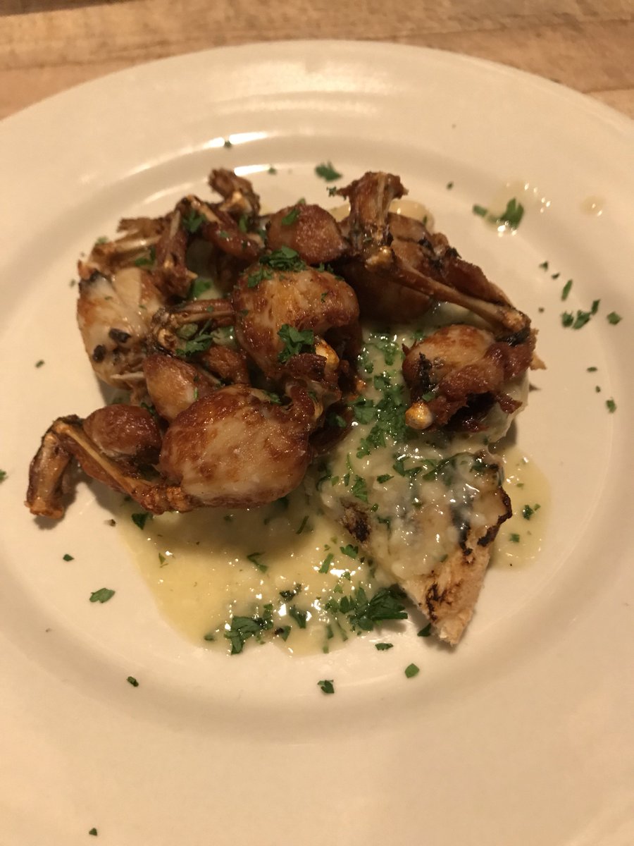 Oh, yes we did...Confit frog’s legs with garlic butter/brandy sauce.