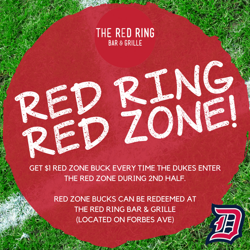 TheRed_Ring's tweet photo. Hey Dukes! Stop by the Red Ring after the game to redeem your Red Zone Bucks! 🏈

We're open until 8pm. https://t.co/wuZ6qrvi9C