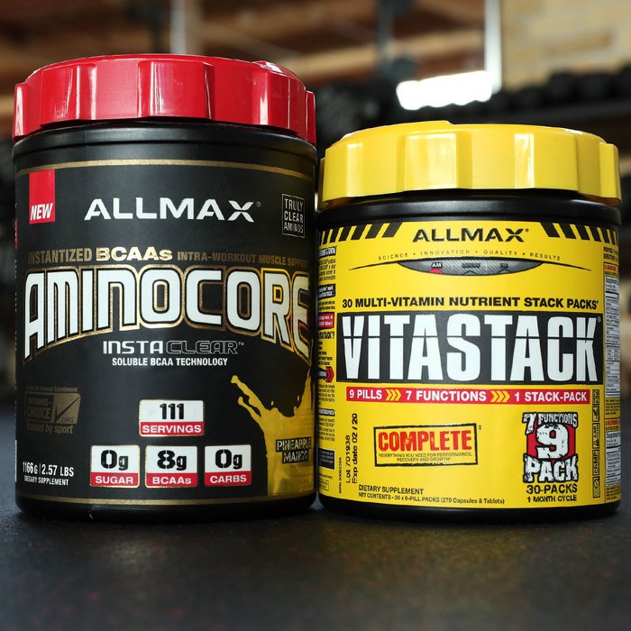 ALLMAX's tweet photo. Cover your #musclebuilding & recovery needs with #AMINOCORE and #VITASTACK.
AMINOCORE is our intra-workout muscle support to increase lean #muscle mass.
VITASTACK is our nutrient stack pack that gives you every essential #nutrient in precise dosages. https://t.co/H5TNUE1E1m
