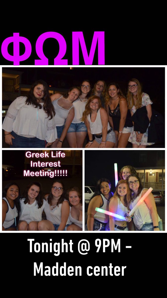 phiomegamu's tweet photo. PSA: all freshmen or upper classmen come out tonight at 9 to the Madden Center if you’re interested in being a part of Greek Life https://t.co/l7h6klP5zM