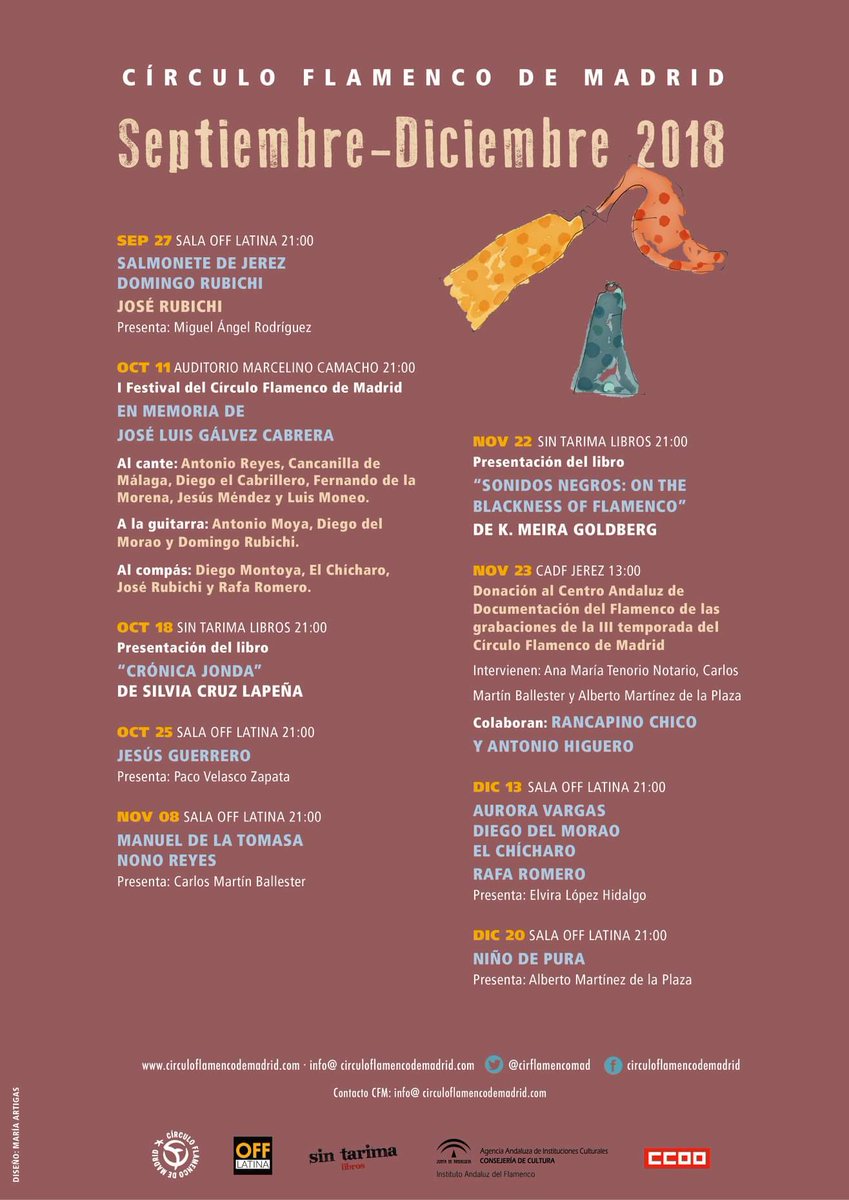 Programación del CFM para sep-dic: Salmonete de Jerez, I Festival del CFM dedicado a José Luis Gálvez, Niño de Pura, Manuel de la Tomasa, Aurora Vargas, Jesús Guerrero... <a href="/IAFlamenco/">Instituto Andaluz del Flamenco</a> <a href="/deflamenco_com/">deflamenco</a> <a href="/aireflamenco/">aireflamenco.com</a> @chalauracom <a href="/RevZocoFlamenco/">Revista ZocoFlamenco</a> <a href="/Caminosdelcante/">Caminos del Cante</a> <a href="/MADRID/">Ayuntamiento Madrid</a>