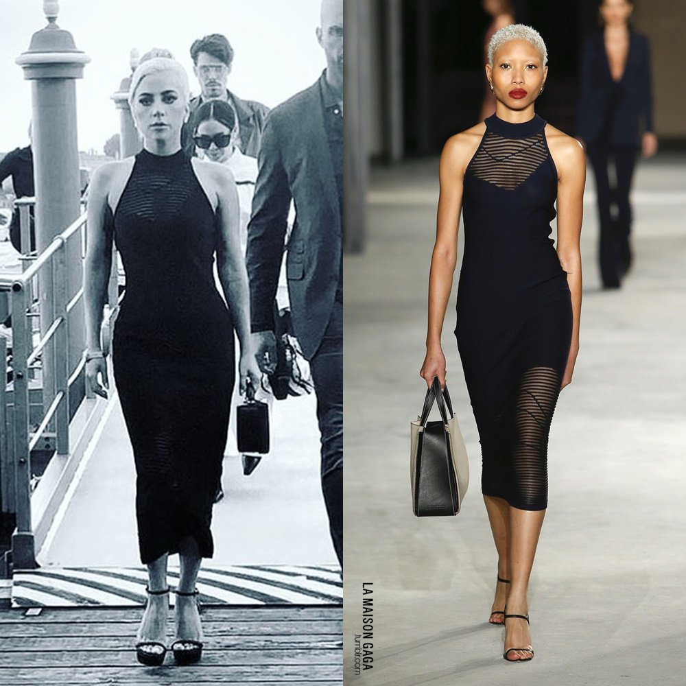 LaMaisonGaga_'s tweet image. #LadyGaga filmed an interview for #ASIB today rocking the @CushnieetOchs F/W18 caster flocked midi dress, #MarkCross "Grace" box bag and, what I believe to be, @StuartWeitzman platform appliqué suede sandals.