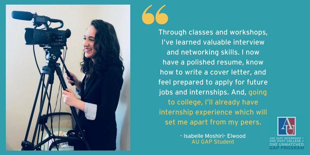 AU_Gap's tweet photo. #StudentSpotlight: Isabelle Moshiri- Elwood is a rising college freshman who participated in Spring 2018's AU Gap Program. Read all about her rewarding time interning at the El-Hibri Foundation: https://t.co/UKb7bIgmKg
#GapYear #GapSemester https://t.co/gglJ1ULFBl https://t.co/R2qmU1iQ3P