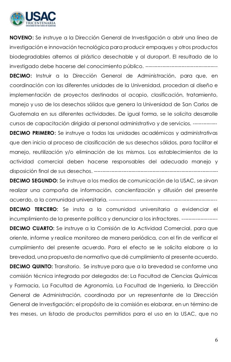 EmisorasUnidas's tweet photo. La Usac prohíbe el uso de plásticos dentro de sus instalaciones. Aplica para unidades académicas, personal administrativo y comercios. https://t.co/tMavcW2BIG