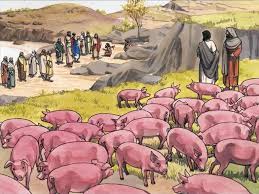 Свиньи бесы. Иисус бесноватый Легион стадо свиней. Стадо свиней. Гадаринские свиньи. Иисус изгоняет бесов в свиней.