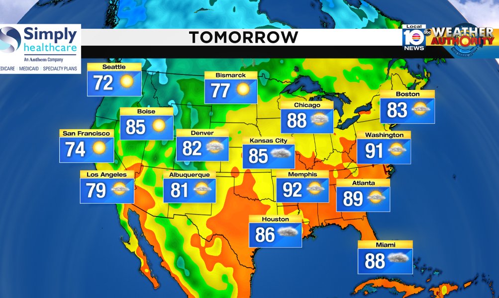 Here is the national forecast for tomorrow Presented by Simply Healthcare https://t.co/wXuDz2h3Bl