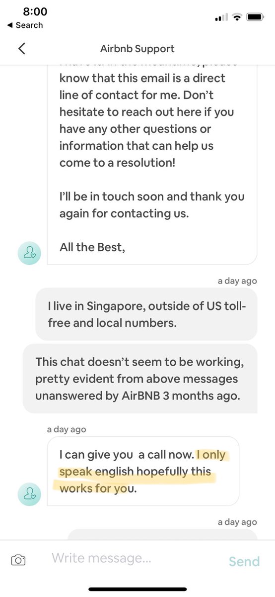 psyche_delix's tweet photo. @Airbnb @AirbnbHelp 
Your agent Amber. Unneccessary doubt as to whether I speak English just because I’m Asian.
Racism? https://t.co/TpKt3Krp9p