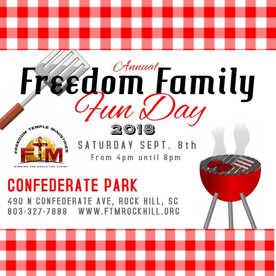 FTM_SC's tweet photo. Next Saturday it’s going down! Join us for a day of fun #FreedomStyle for the entire family! #Food #Family #Fun #freedomstrong #ftmrockhill https://t.co/eotwE9DBQG