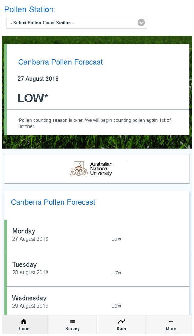 CanberraPollen's tweet photo. Our new #CanberraPollen app is out! Download or update from iTunes our Google Play to keep up to date with daily pollen counts, forecasts and participate in the survey to help manage your #hayfever or #asthma symptoms https://t.co/QI6T9fCBKc