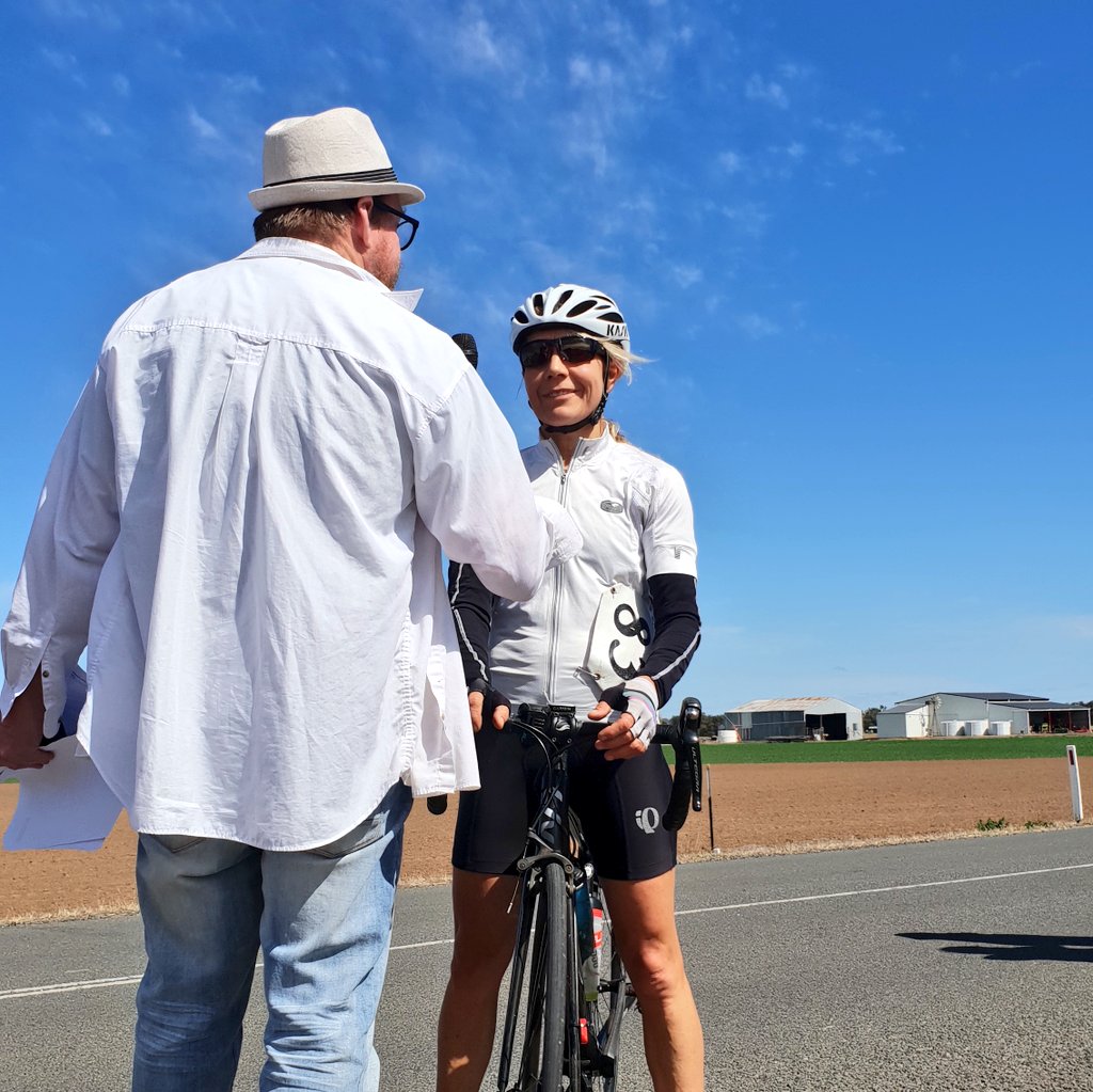 CyclingNSW's tweet image. First female across the line: Nicky Western from Muswellbrook CC, whose group started with a 23min handicap. 'It was the fastest group I've ridden with, we worked well together'. Congratulations! #tamworthcyclingfestival