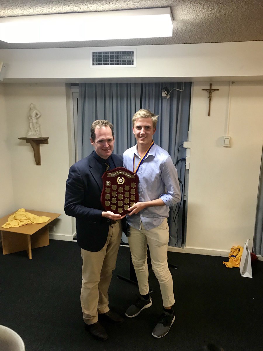 HugoEngele's tweet photo. A lovely way to end the AFL and Volleyball season. Thank you to all parents and staff for their support of our students throughout the winter season. Congratulations also to our inaugural Agere Contra Medal winner. #SACSport #goaloys https://t.co/sS3RtBPwpW