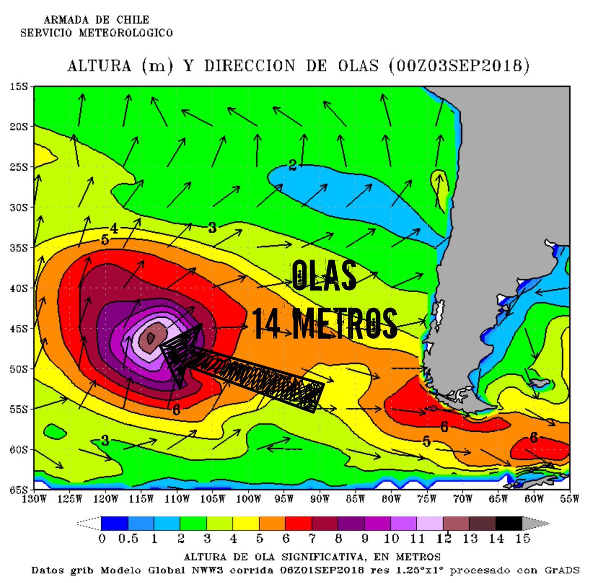 sashafinal's tweet photo. Sistema frontal está formando  olas de hasta 14 metros en área oceanica, las que generarán #MarejadasAnormales para #IsladePascua y #Marejadas en litoral central y norte del país según informa @MetArmada_Valp. + info https://t.co/yq5g59gsXk  @Armada_Chile https://t.co/wh2Qrzc1JQ