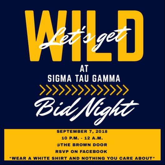 Come get wild with us this Friday for our annual Bid Night! Retweet this post to RSVP! #rushsigtau
