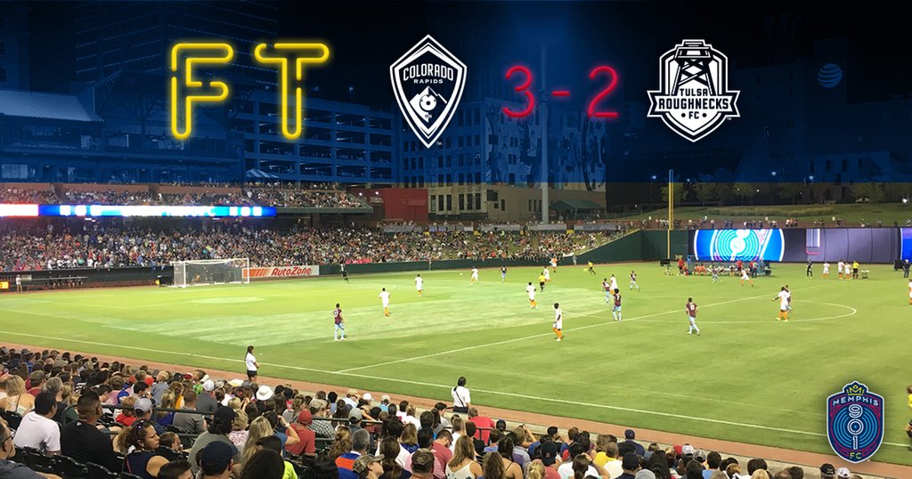 Memphis901FC's tweet photo. The @ColoradoRapids defeat @RoughnecksFC in the first soccer match in @AutoZone_Park history.
#Memphis901FC | #DefendMemphis https://t.co/xOpz8wblmg