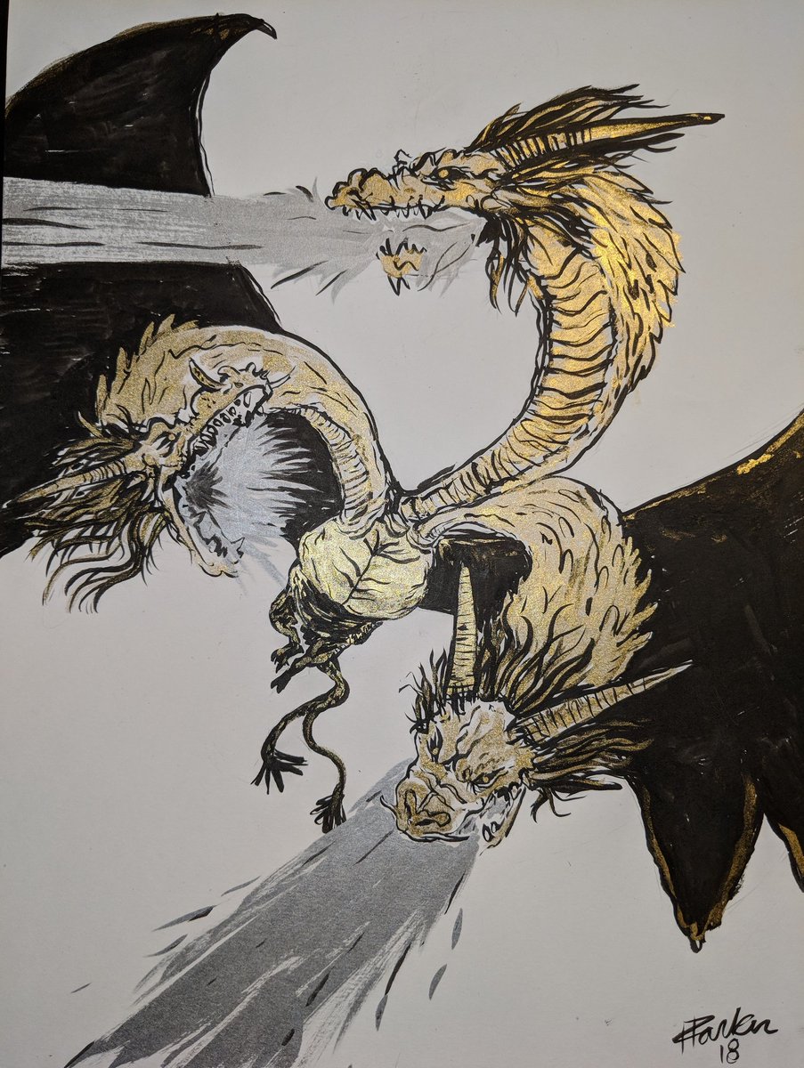 #TOKUTEMBER day 1 #Classic of #kinggidorah #kaiju ! I had fun with this.
Finished with #pentelbrushpen #goldink #silverink