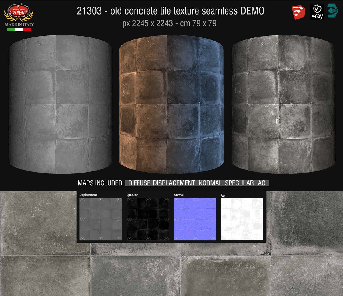 sketchuptexture's tweet image. New #texture seamless 
Old concrete tiles ID 21303 + maps
higt resolution pixel 2245 x 2243 - cm 79 x 79
sketchuptextureclub.com/textures/archi…