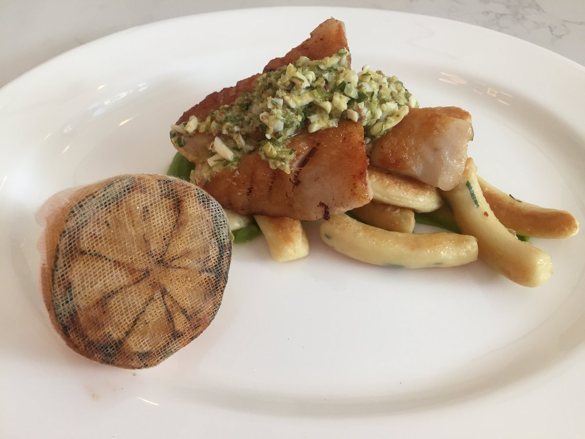 Rockfish Meunière: grilled lemon, gribiche “tartar” sauce, broccoli purée, Parisienne gnocchi at <a href="/TheCourtneyRoom/">The Courtney Room</a>