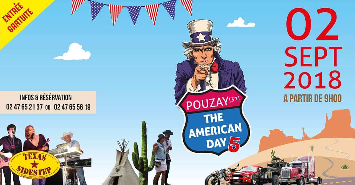 [RAPPEL EVENEMENT] 
Nous sommes dimanche et vous ne savez pas quoi faire ? 
Pourquoi pas nous rejoindre au marché fermier de la ville de Pouzay pour "the American Day". 😃🌞🎶 
Nous vous y attendons avec joie jusqu'à 19h !🎊 

Entrée gratuite.