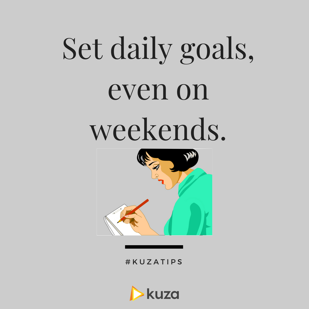 Kuza_Biashara's tweet photo. Successful people know the importance of setting daily #goals, even on weekends because #success is a 24/7 life choice. Do you have goals set for today?
#KuzaTips #inspiration #personalgrowthtip https://t.co/vsoQPcaSDz