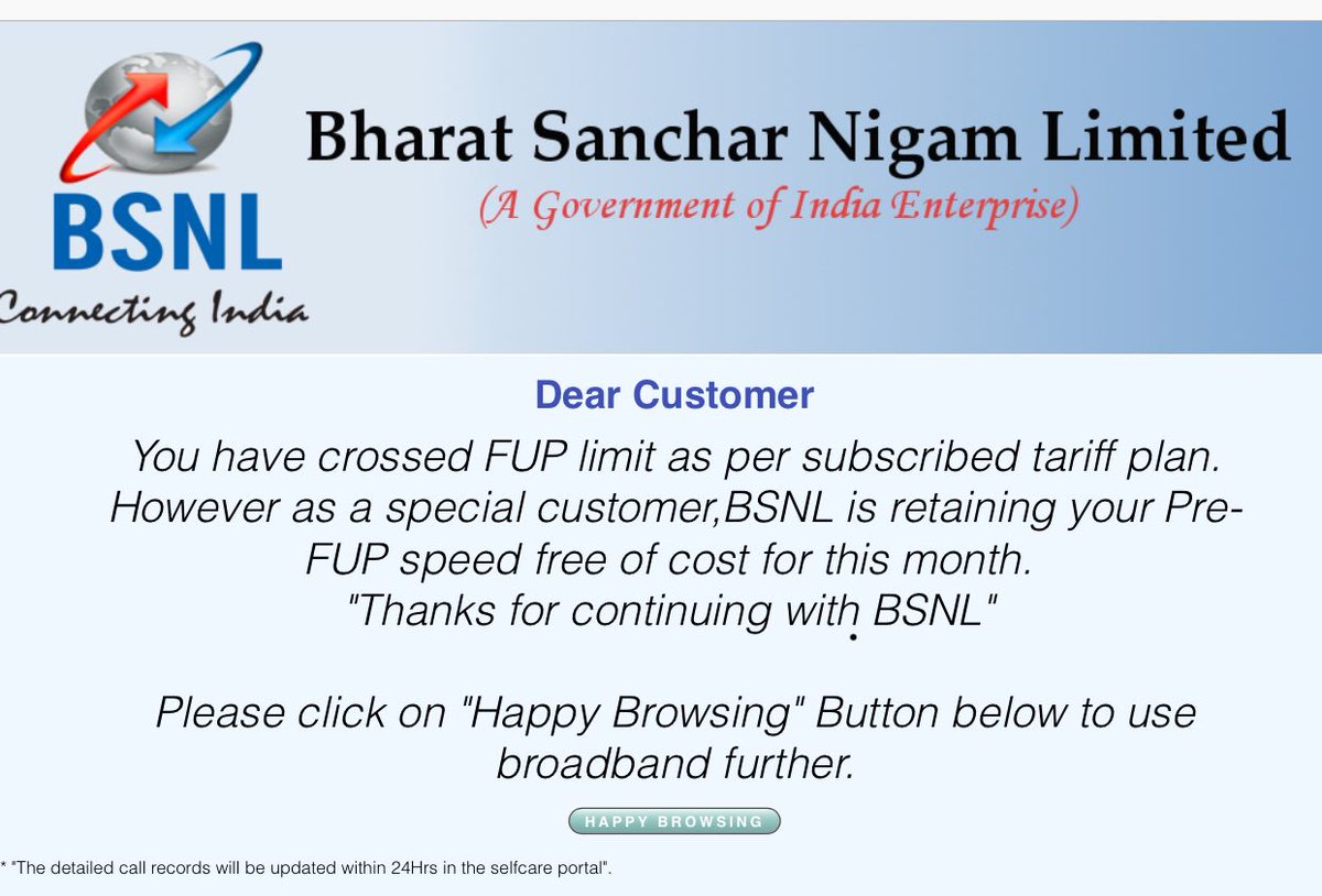 rtripathi6's tweet image. @BSNL_GJ @BSNLCorporate A new banner by BSNL to prevent customers from using their services. Click “Happy Browsing” and the banner is displayed again 🙂 (and before you suggest restarting the router, that has been already attempted..)
#BSNLIssues