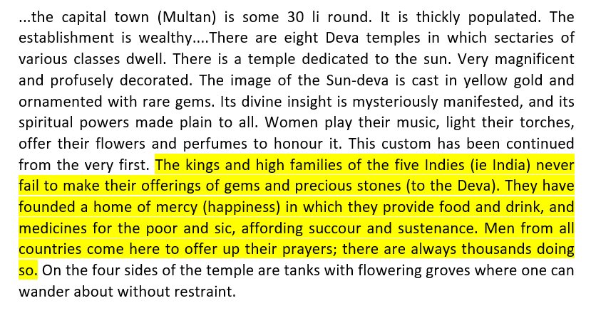 9) Perhaps earliest known account of Sun temple comes from Hiuen-Tsang - Chinese Buddhist pilgrim to India who visited "Mulasthanpura" in 641 AD. For him divine insight & spiritual power of golden Murti of Aditya being worshiped there was mesmerizing. He writes...