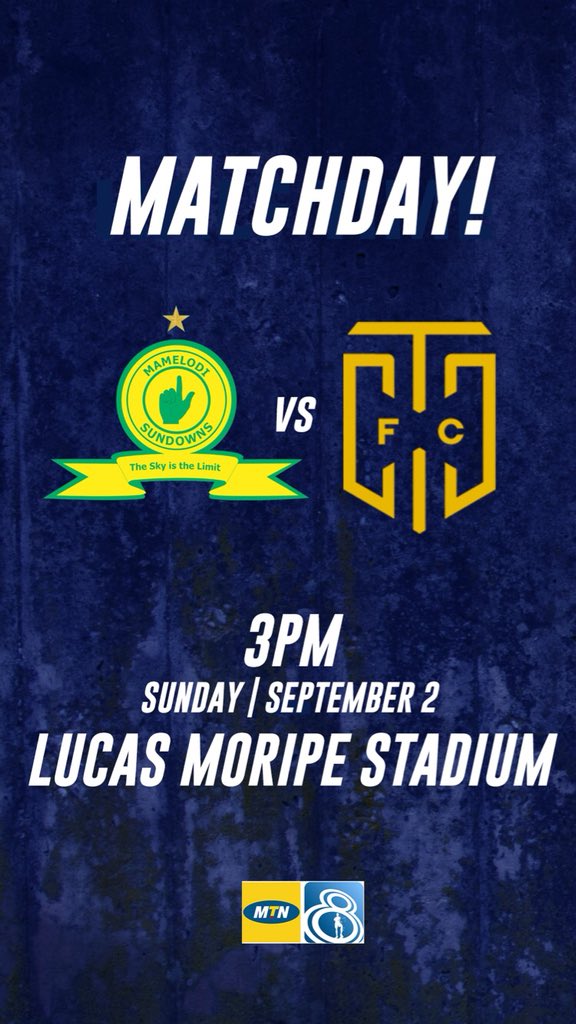 CapeTownCityFC's tweet photo. 🚨 MATCHDAY ALERT! 🚨

The #MTN8 semifinal 2nd leg is here with a simple equation. Win and we are in another cup final! 

👆 Sundowns vs Cape Town City 🔵
⏰ 3PM
🏟️ Lucas Moripe Stadium 
📺 SuperSport 4

#iamCityFC https://t.co/dWI9hHS5Jf