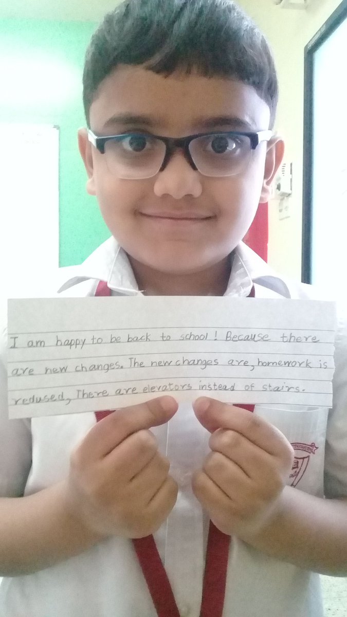 Happy to be back to school!!!
Grade 2 D expressing their happiness.
I love my school more than my home now.
@TKGStweet <a href="/ashex16/">Asha Alexander UN Accredited #ClimateChange Leader</a>