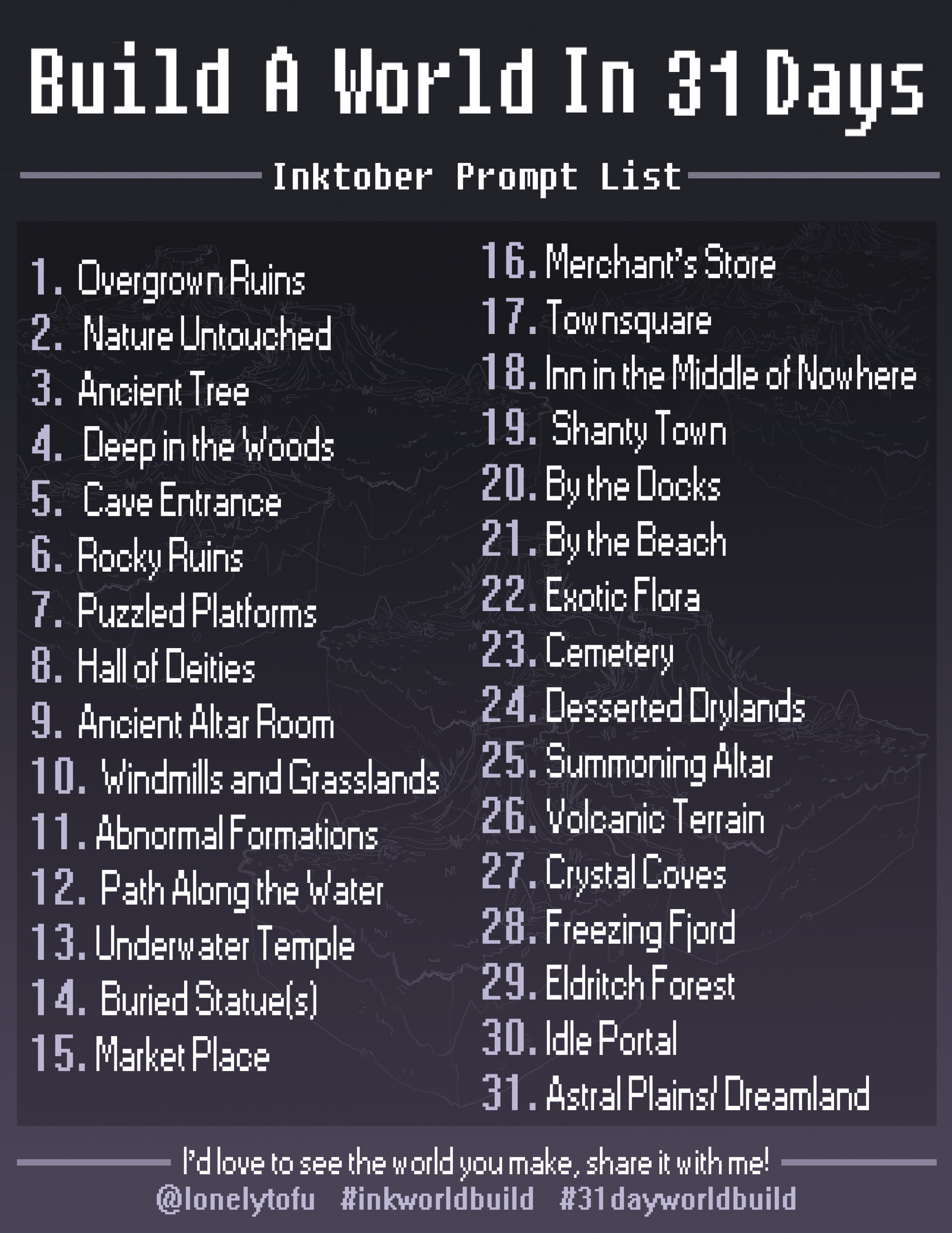 Your turn to inktober [Favorite character] - PROMPT LIST BY  u/real_tiktokledlights : r/yourturntodie