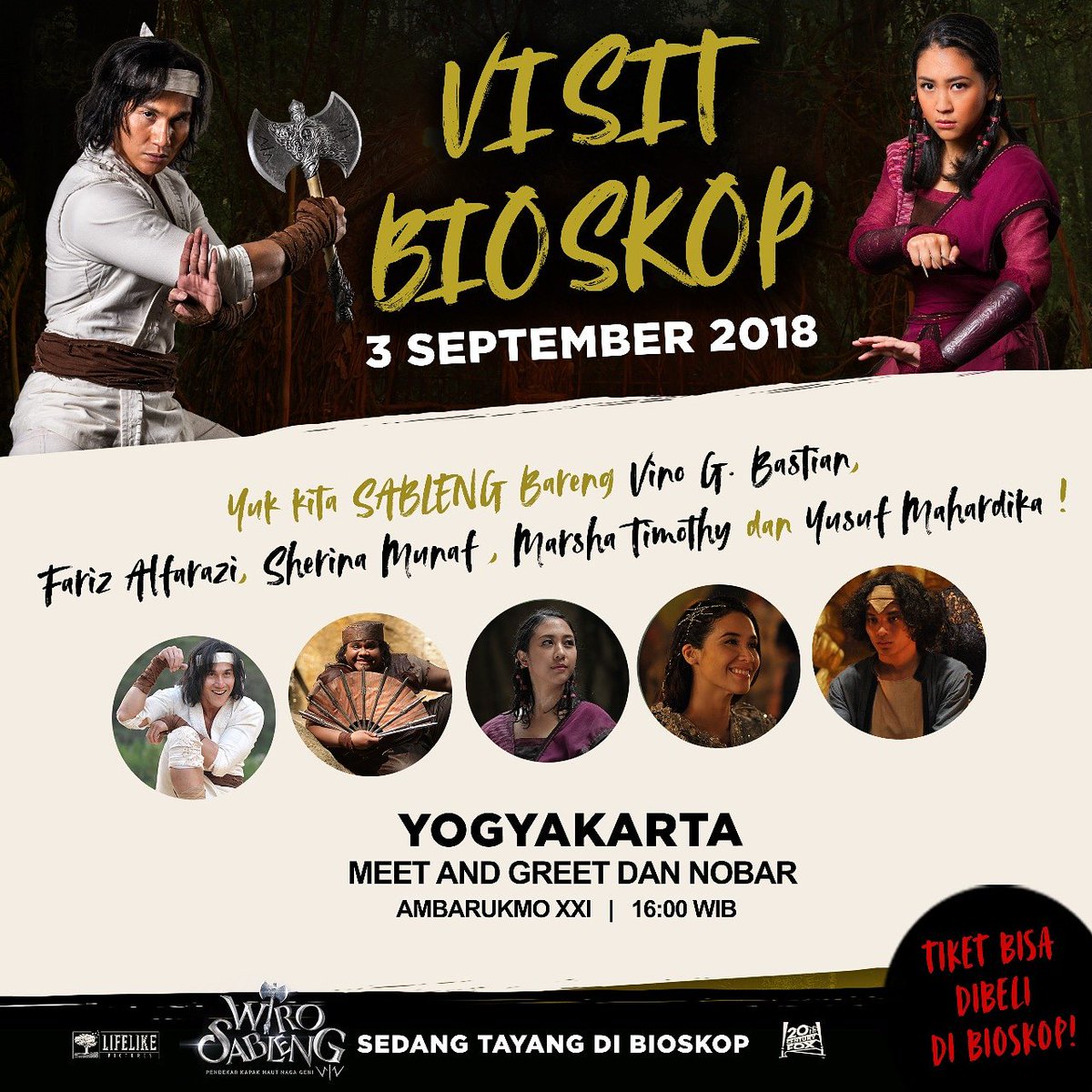 Sableng bareng <a href="/VinoGBastian__/">Vino G.Bastian</a> <a href="/FAlfarazi/">Fariz_alfarazi</a> <a href="/sherinasinna/">🛸</a> <a href="/Marshatimothy2/">Marsha timothy</a> <a href="/mahardikayusuff/">yusufmahardika</a> BESOK, Senin 3 September di Ambarukmo XXI! Tiket bisa dibeli langsung di bioskop.

Regristrasi: pukul 16:00
Meet &amp; greet: pukul 17.00
Nobar: pukul 19.00

#SiapSableng #WiroSableng