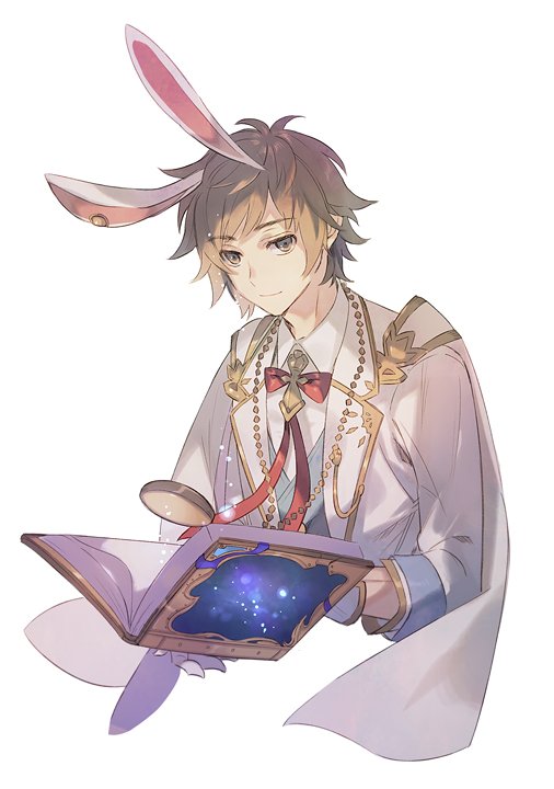 gran (granblue fantasy) 1boy male focus animal ears rabbit ears solo brown hair book  illustration images