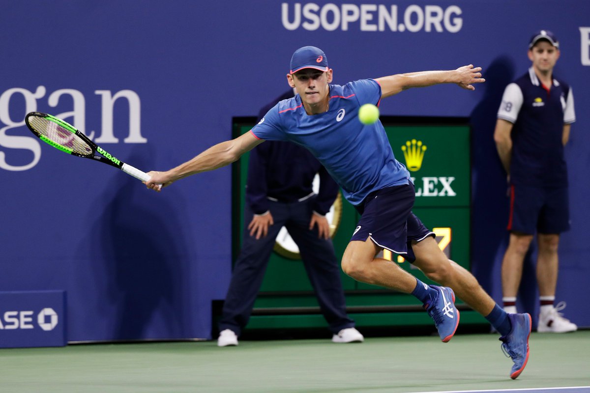 Aussie teenager Alex de Minaur again showed his fighting spirit after saving seven match points in an epic five-set loss to Marin Cilic at #USOpen: ab.co/2LIROQF (Pic: AP)