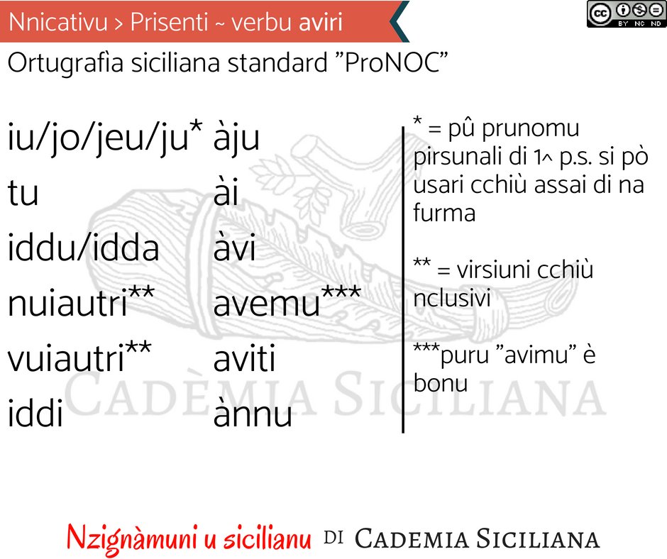 Cuntinuamu a nzignàrini a scrìviri bonu 'n sicilianu! 😄 Chistu è u verbu aviri ô tempu prisenti dû modu nnicativu: scrivitivillu! #sicilianu #sicilianostandard #pronoc #cademiasiciliana