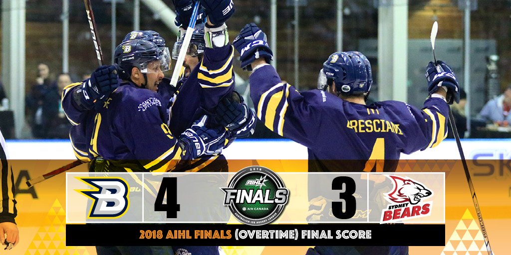 AIHL's tweet photo. AIHL 2018 Grand Final Winners are the @CBRBrave!
Brave 4 - Bears 3
#AIHLFinals https://t.co/BShC6LU516