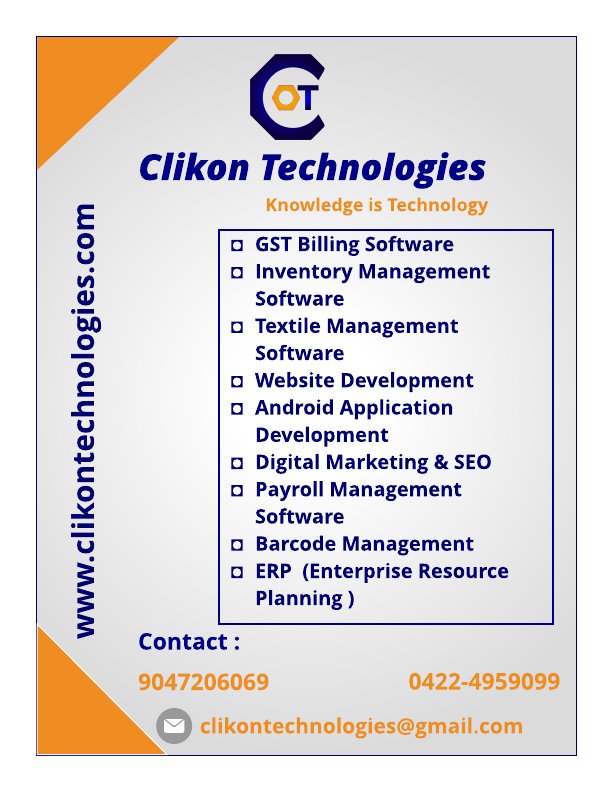 Software Development at Low Cost,Clikon Technologies,Coimbatore.